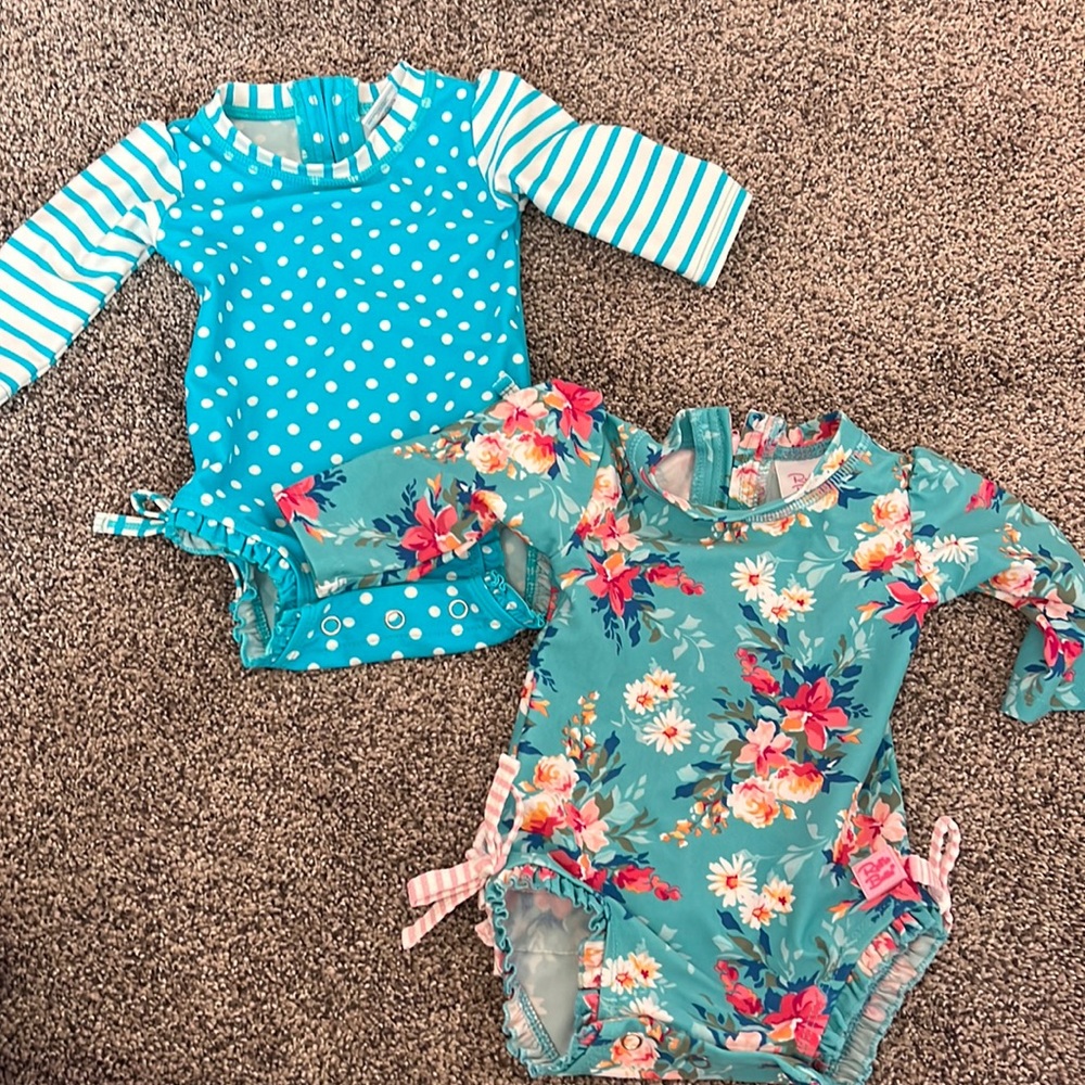 Ruffle butts 0-3 month one piece swim suit bathing suit with sleeves and zipper